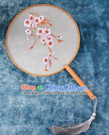 Chinese Traditional Handmade Embroidery Peach Flowers Round Fan Embroidered Palace Fans