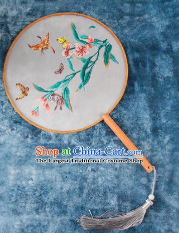 Chinese Traditional Handmade Embroidery Orchid Butterfly Round Fan Embroidered Palace Fans