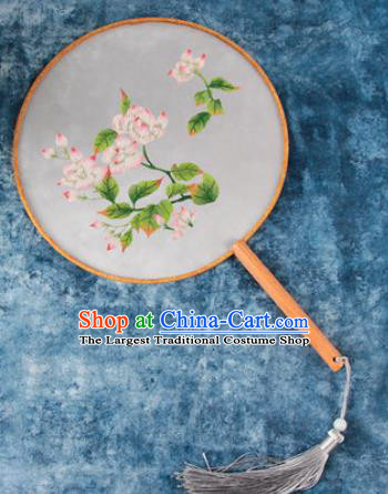 Chinese Traditional Handmade Embroidery Pink Flowers Round Fan Embroidered Palace Fans