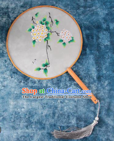 Chinese Traditional Handmade Embroidery Hydrangea Round Fan Embroidered Palace Fans