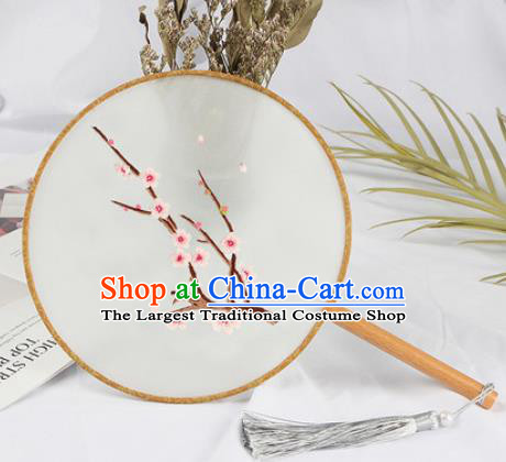 Chinese Traditional Handmade Embroidery Plum Flower Round Fan Embroidered Palace Fans