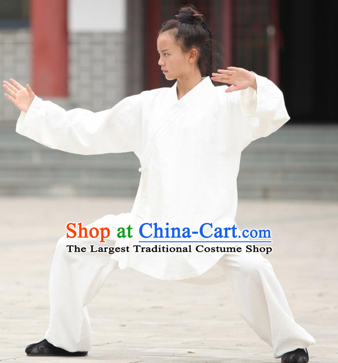 Chinese Traditional Martial Arts White Outfits Kung Fu Taoist Priest Tai Chi Costume for Men