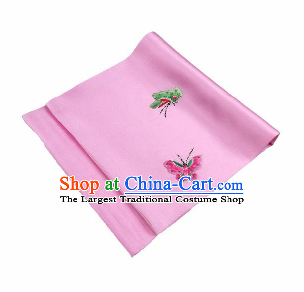 Chinese Traditional Handmade Embroidery Butterfly Pink Silk Handkerchief Embroidered Hanky Suzhou Embroidery Noserag Craft