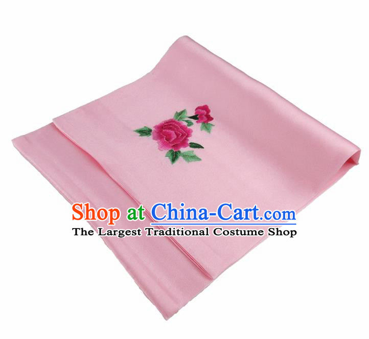 Chinese Traditional Handmade Embroidery Peony Pink Silk Handkerchief Embroidered Hanky Suzhou Embroidery Noserag Craft