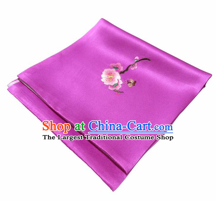 Chinese Traditional Handmade Embroidery Plum Blossom Rosy Silk Handkerchief Embroidered Hanky Suzhou Embroidery Noserag Craft