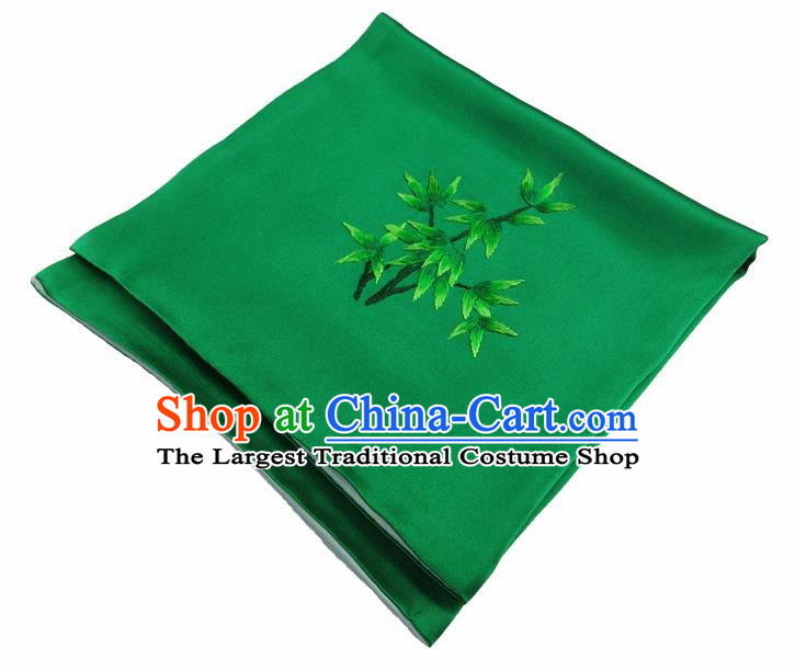 Chinese Traditional Handmade Embroidery Bamboo Green Silk Handkerchief Embroidered Hanky Suzhou Embroidery Noserag Craft