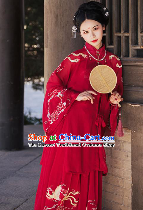 Traditional Chinese Ming Dynasty Court Wedding Replica Costumes Ancient Bride Royal Princess Red Hanfu Dress for Women