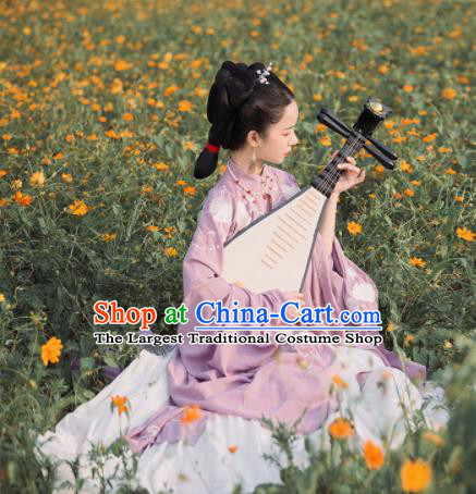 Traditional Chinese Ming Dynasty Nobility Mistress Replica Costumes Ancient Royal Countess Purple Hanfu Dress for Women