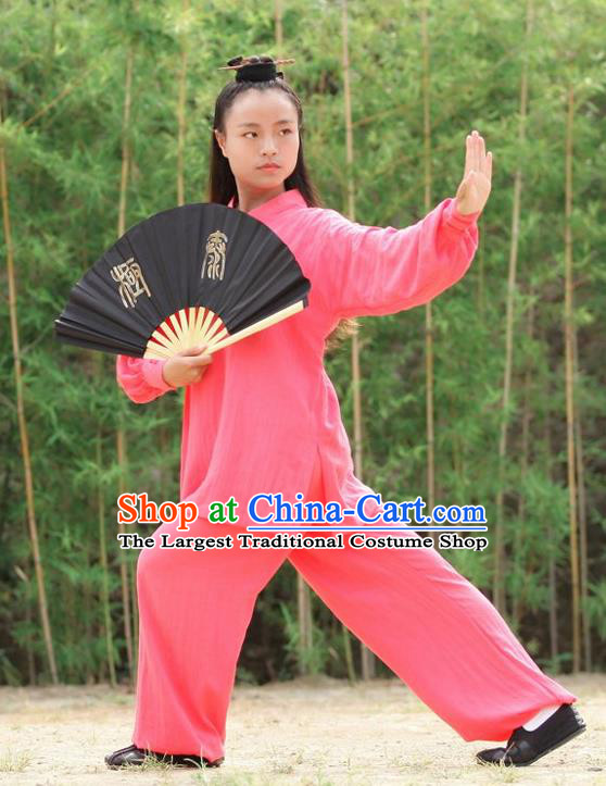 Chinese Traditional Wudang Martial Arts Rosy Outfits Kung Fu Taoist Priest Tai Chi Costume for Women