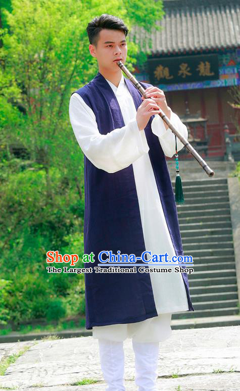 Traditional Chinese Wudang Taoist Priest Navy Outfits Martial Arts Kung Fu Tai Chi Costume for Men
