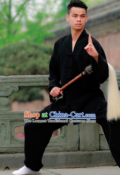 Traditional Chinese Wudang Taoist Priest Kung Fu Tai Chi Black Outfits Martial Arts Competition Costume for Men
