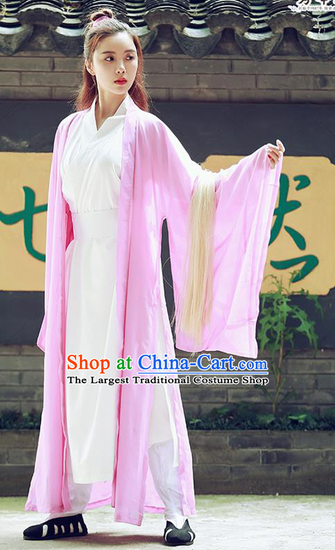 Chinese Traditional Wudang Taoist Nun Pink Cloak Martial Arts Outfits Kung Fu Tai Chi Costume for Women