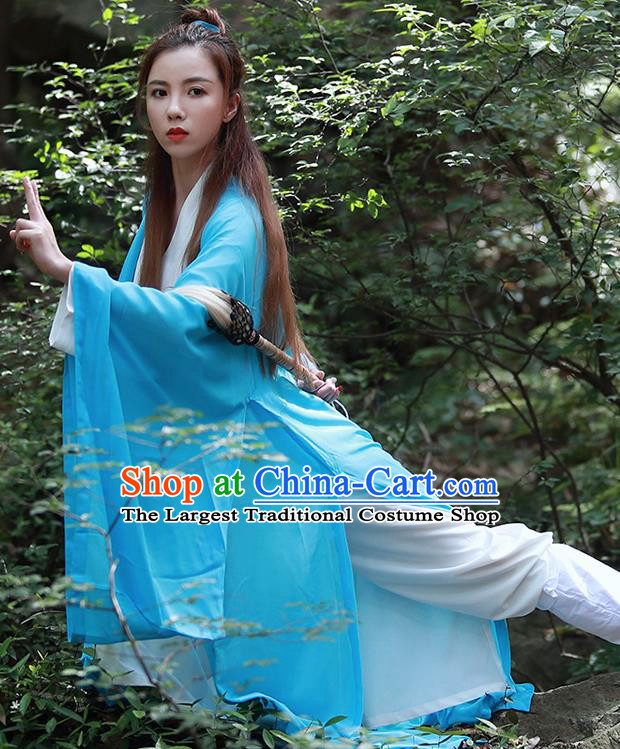 Chinese Traditional Wudang Taoist Nun Blue Cloak Martial Arts Outfits Kung Fu Tai Chi Costume for Women