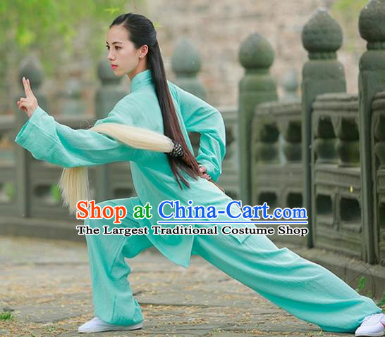 Chinese Traditional Wudang Taoist Priest Martial Arts Green Outfits Kung Fu Tai Chi Costume for Women