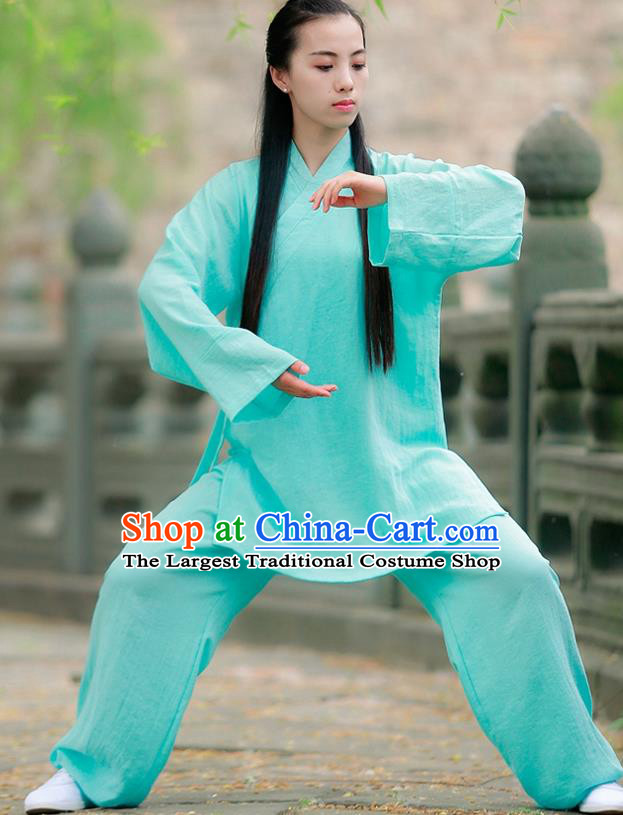 Chinese Traditional Wudang Taoist Priest Martial Arts Green Outfits Kung Fu Tai Chi Costume for Women