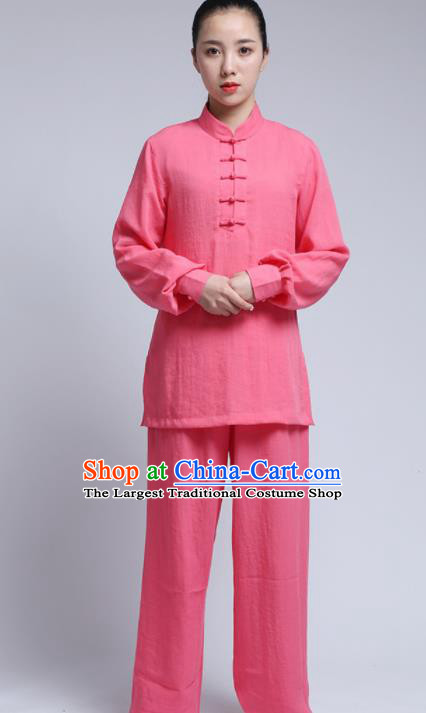 Chinese Traditional Wudang Martial Arts Pink Outfits Kung Fu Tai Chi Costume for Women