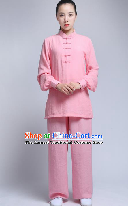 Chinese Traditional Wudang Martial Arts Light Pink Outfits Kung Fu Tai Chi Costume for Women