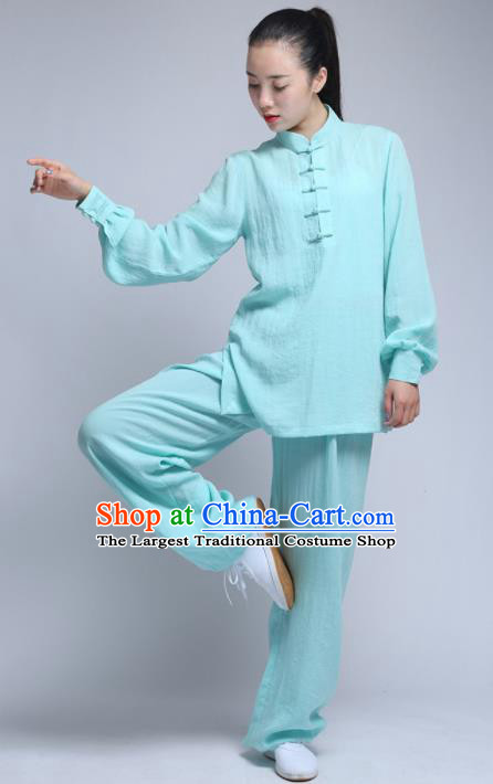 Chinese Traditional Wudang Martial Arts Blue Outfits Kung Fu Tai Chi Costume for Women