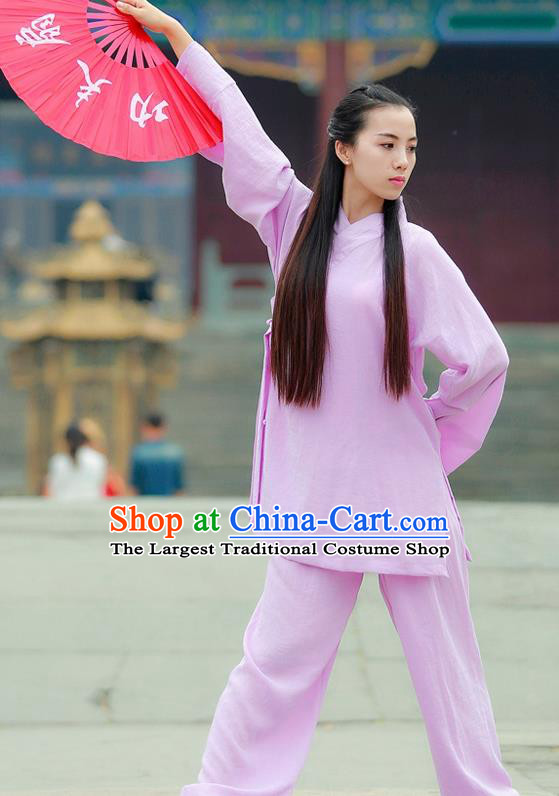 Chinese Traditional Wudang Taoist Priest Martial Arts Lilac Outfits Kung Fu Tai Chi Costume for Women