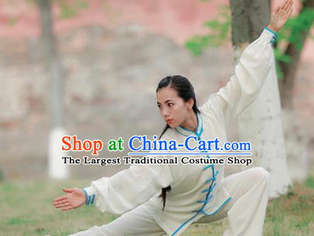Chinese Traditional Wudang Martial Arts Blue Buttons Outfits Kung Fu Tai Chi Costume for Women