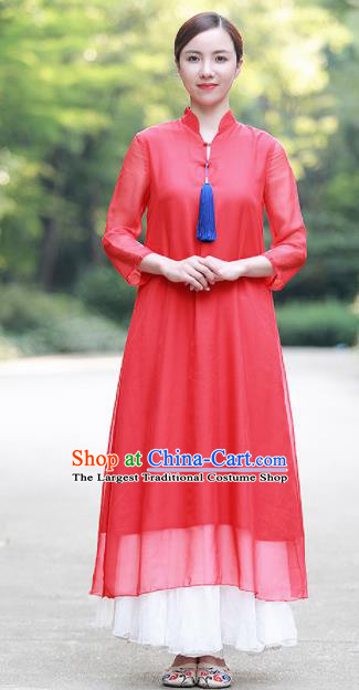 Chinese Traditional Tang Suit Red Qipao Dress Classical Cheongsam Costume for Women