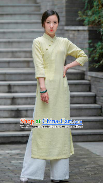 Chinese Traditional Tang Suit Yellow Qipao Dress Martial Arts Kung Fu Tai Chi Costume for Women