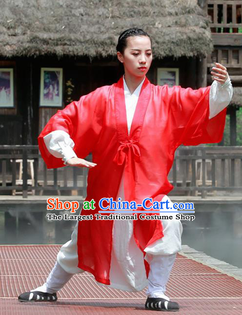 Chinese Traditional Wudang Taoist Nun Martial Arts Red Outfits Kung Fu Tai Chi Costume for Women