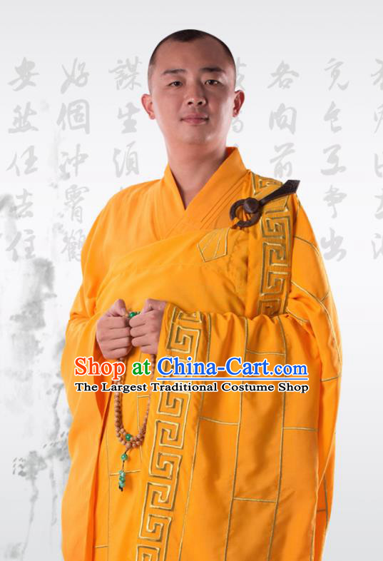 Traditional Chinese Monk Costume Buddhists Yellow Cassock Clothing for Men