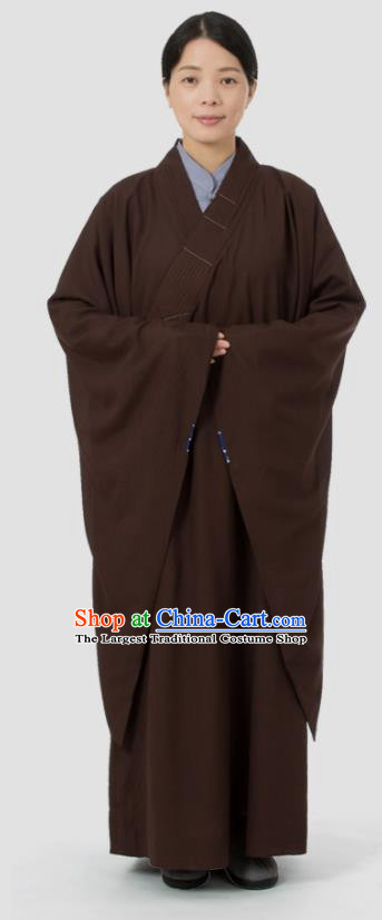 Traditional Chinese Monk Costume Buddhists Abbot Brown Yarn Gown for Men