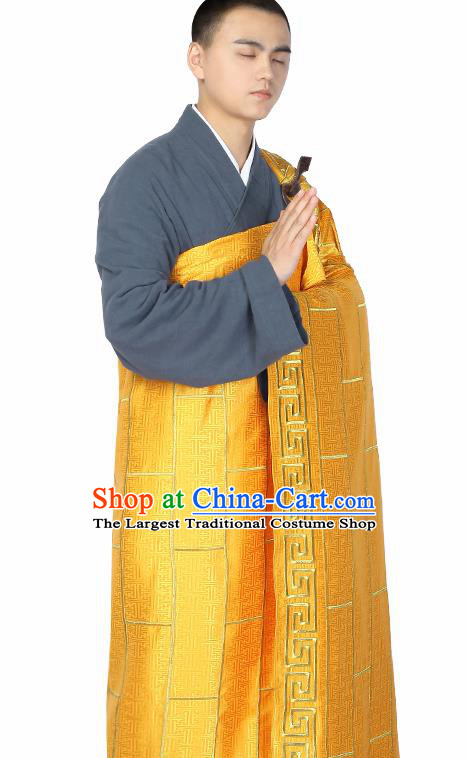 Traditional Chinese Monk Costume Buddhists Golden Cassock for Men