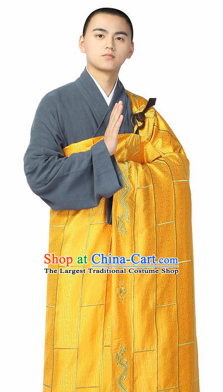 Traditional Chinese Monk Costume Buddhists Golden Cassock for Men