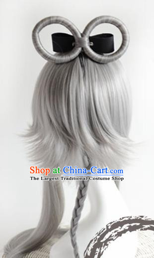 Top Grade Cosplay Fairy Swordsman Grey Wigs Hair Accessories for Women