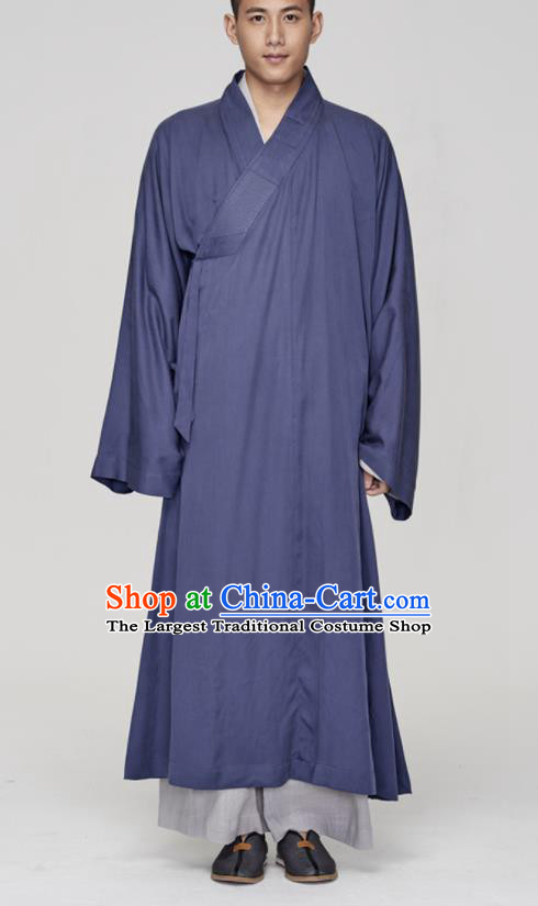 Traditional Chinese Monk Costume Buddhists Navy Long Robe for Men