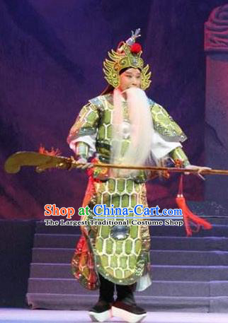 Traditional Chinese Henan Opera Seven Swords General Costumes Green Body Armour and Headwear for Men