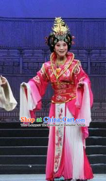 Traditional Chinese Henan Opera Seven Swords Diva Costumes Countess Pink Dress and Headwear for Women