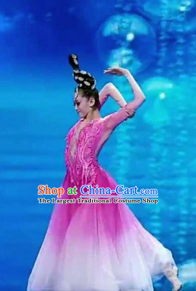 Qing Feng Traditional Chinese Classical Dance Pink Costume and Headwear for Women