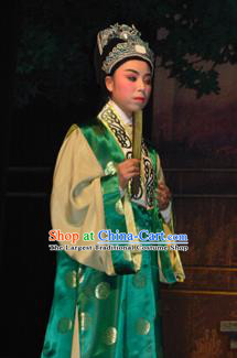 Bai Tu Ji Traditional Chinese Shaoxing Opera Niche Stage Performance Green Costumes and Headwear for Men