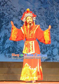 Bai Tu Ji Traditional Chinese Shaoxing Opera Takefu Stage Performance Red Costumes and Headwear for Men
