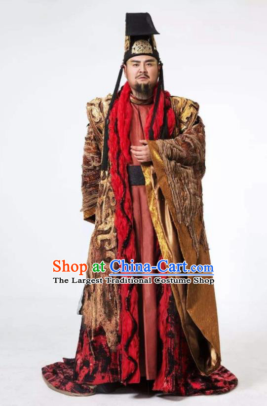 The Book of Songs Cai Wei Traditional Chinese Ancient Monarch King Stage Performance Costumes and Headwear for Men