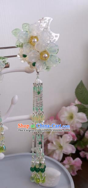 Traditional Chinese Classical White Flower Tassel Hairpins Ancient Hanfu Hair Accessories for Women