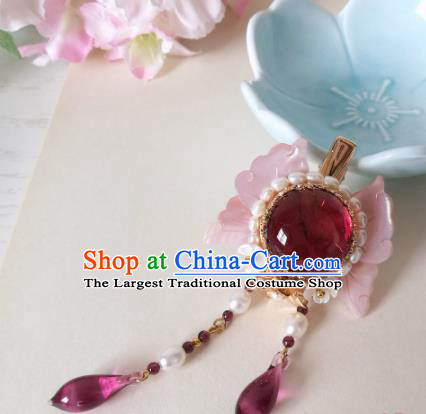 Traditional Chinese Classical Pink Shell Butterfly Tassel Hair Claw Hairpins Ancient Hanfu Hair Accessories for Women