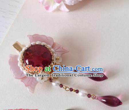 Traditional Chinese Classical Pink Shell Butterfly Tassel Hair Claw Hairpins Ancient Hanfu Hair Accessories for Women