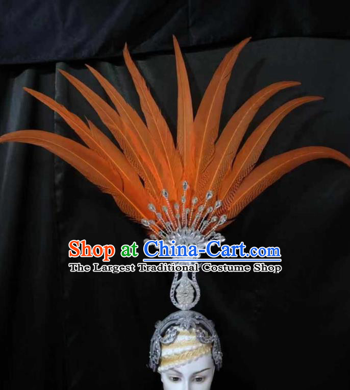 Top Halloween Orange Feather Headwear Brazilian Carnival Samba Dance Hair Accessories for Women