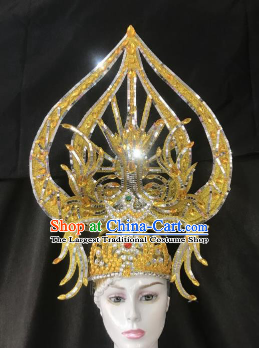 Top Halloween Samba Dance Golden Royal Crown Brazilian Rio Carnival Deluxe Hair Accessories for Women