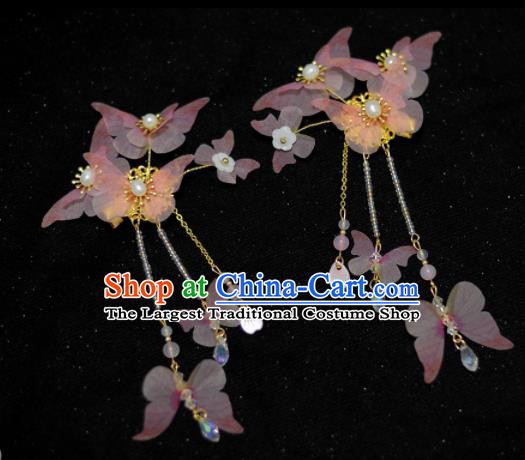 Traditional Chinese Classical Pink Silk Butterfly Hair Claws Hairpins Ancient Princess Hanfu Hair Accessories for Women
