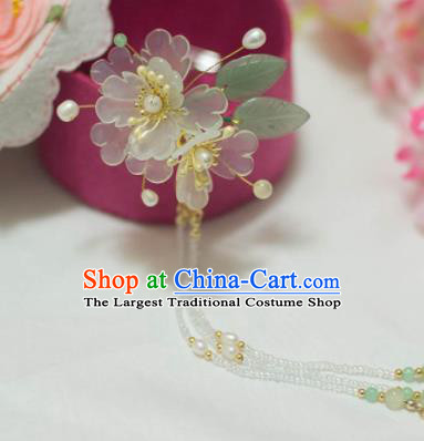 Traditional Chinese Classical White Peony Tassel Hairpins Ancient Princess Hanfu Hair Accessories for Women