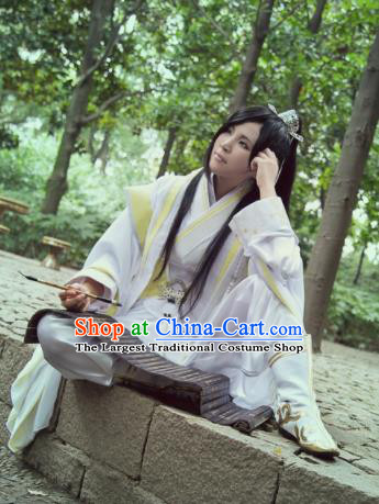 Traditional Chinese Cosplay Swordsman White Clothing Ancient Nobility Childe Costume for Men