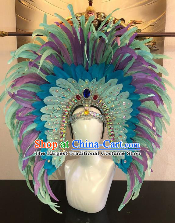 Top Halloween Rio Carnival Deluxe Light Green Feather Hat Brazilian Samba Dance Hair Accessories for Women