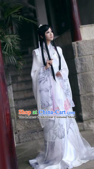Traditional Chinese Cosplay Swordsman White Clothing Ancient Prince Nobility Childe Costume for Men