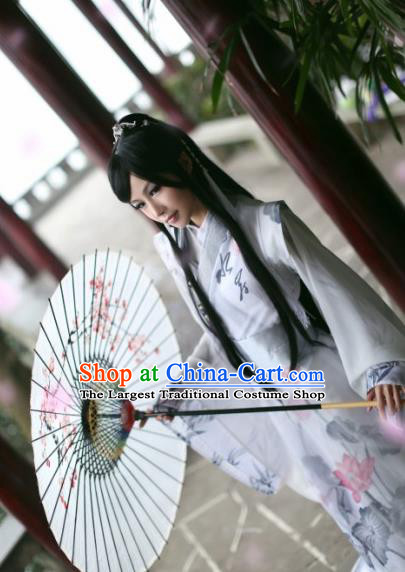 Traditional Chinese Cosplay Swordsman White Clothing Ancient Prince Nobility Childe Costume for Men